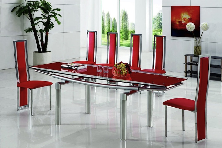 How to Create a Sensational Dining Room with Red Accents ➤ Discover the season's newest designs and inspirations. Visit us at www.moderndiningtables.net #diningtables #homedecorideas #diningroomideas @ModDiningTables