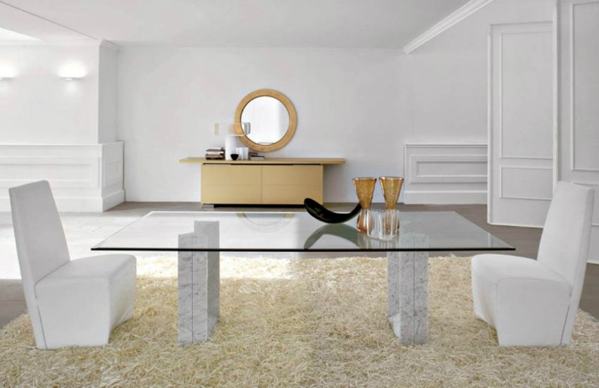 Sophisticated White Leather Dining Chairs, Glass Dining Table With White Leather Chairs